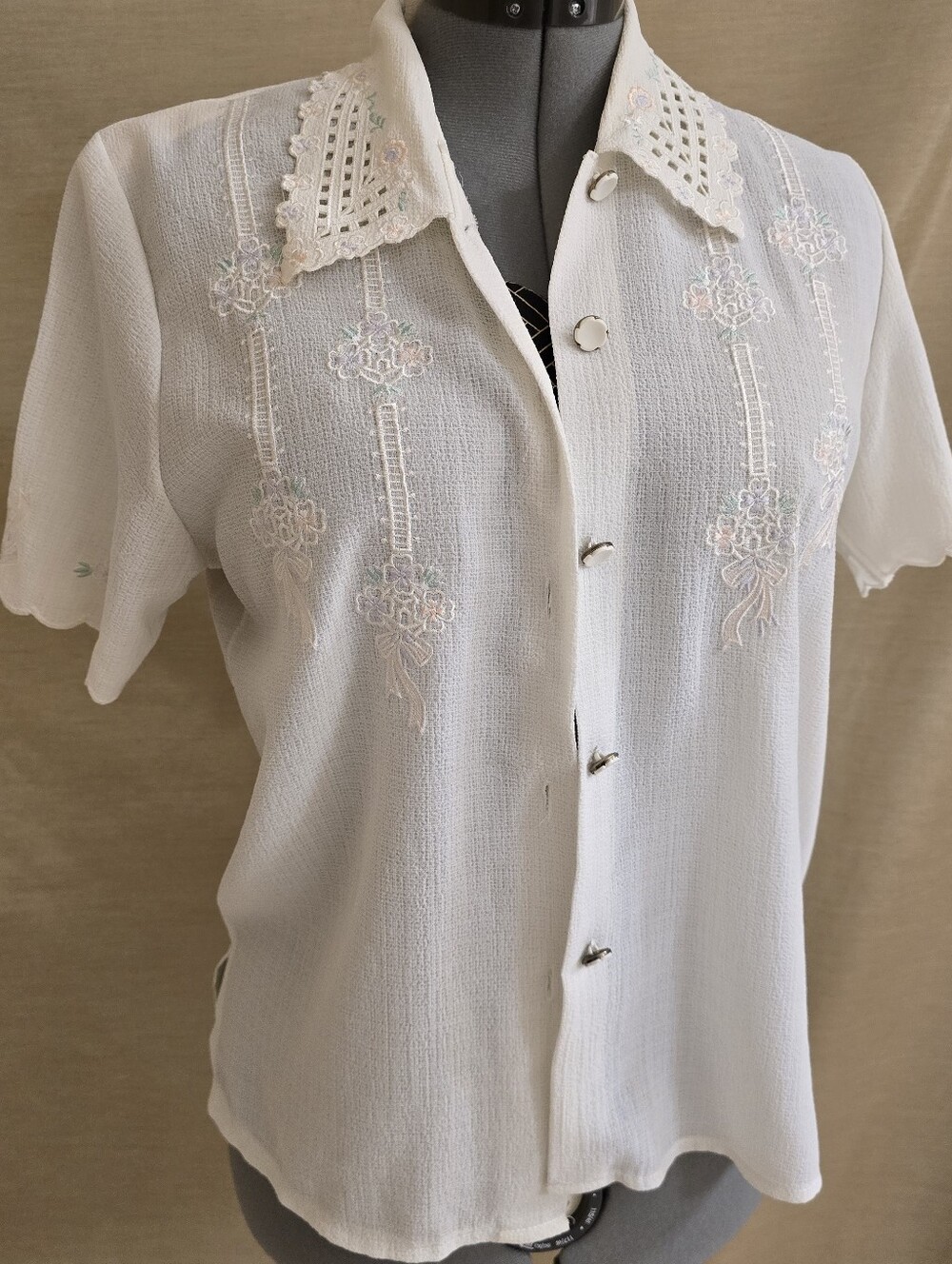 Vintage White Pastel Embroidered Blouse